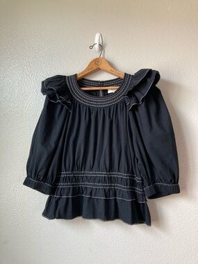 Sea New York Sibylle cotton Puff Sleeve top Boho Victorian sz L *Missing Belt*